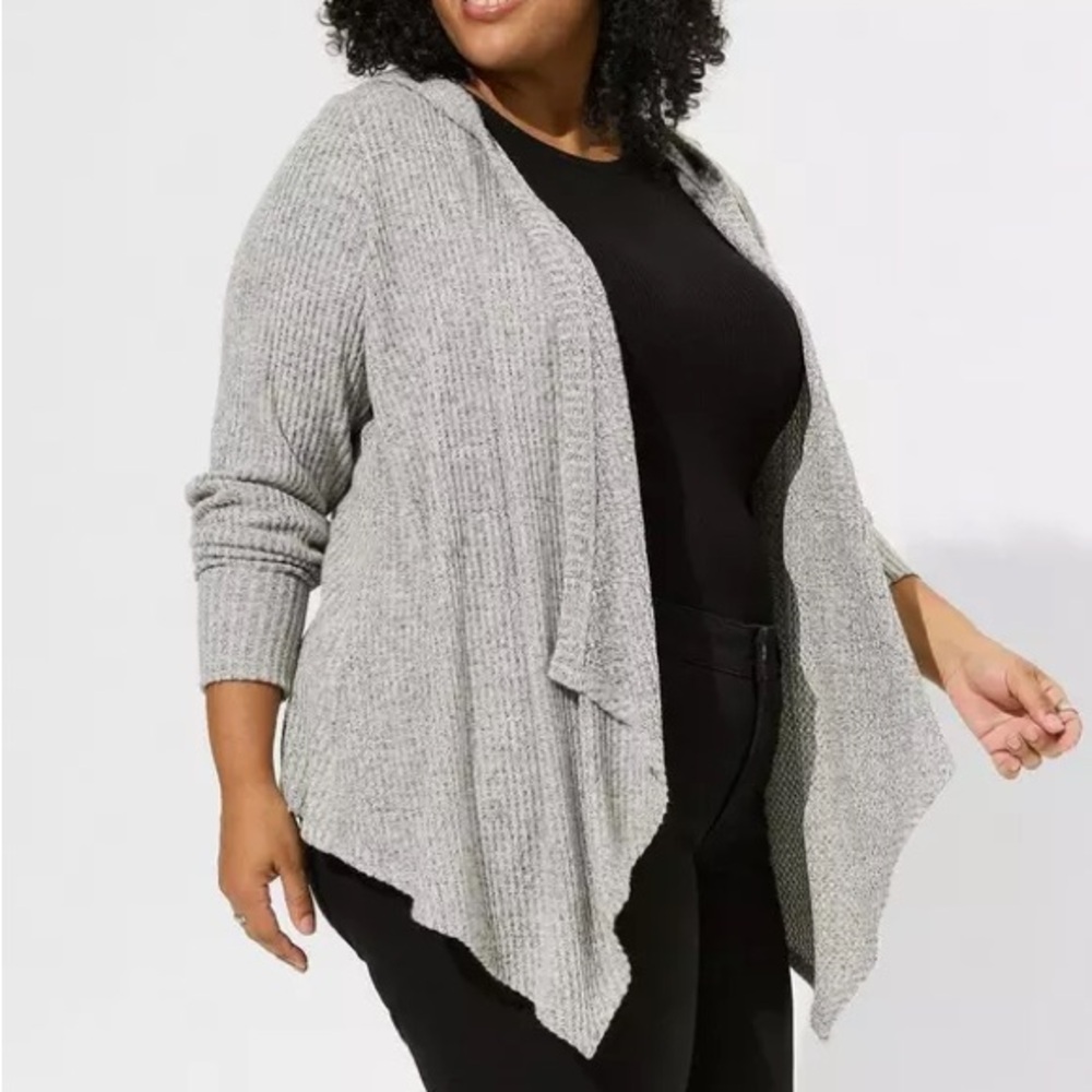 Torrid Super Soft Plush Waffle Drape Front Hooded Cardigan - Picture 2 of 7